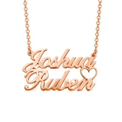 Personalised Heart Engraved Double Love Name Necklace Gold