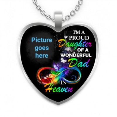 I'm A Proud Daughter Of A Wonderful Dad In Heaven Necklace-Personalised Memorial Heart Photo Necklace