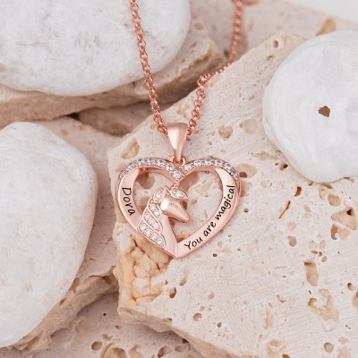 Personalised Unicorn Name Heart Necklace for Little Girl