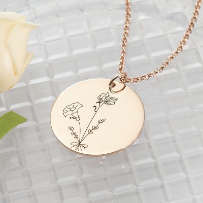 Custom Birth Flower Bouquet Necklaces For Her