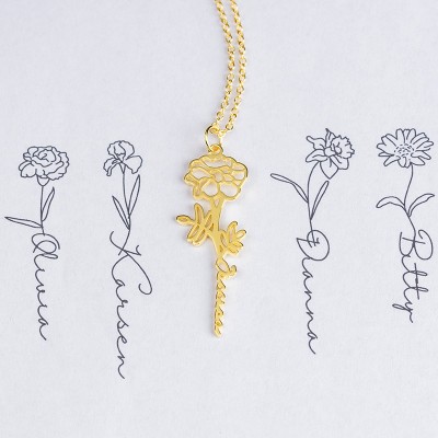 Personalised Floral Name Necklace with Birth Flower Gift For Her