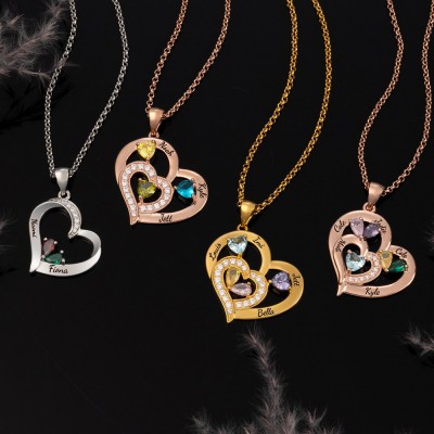 Custom Heart Necklace With 1-10 Name and Birthstones For Mum Grandma Christmas Gift Ideas