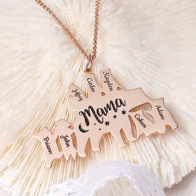 Personalised Mama Bear Necklace With 1-8 Kids Name For Mother's Day Gift