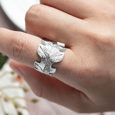 Silver Ring OAK Leaf Vintage Style 