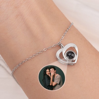 Personalised Memorial Photo Projection Heart Charm Bracelet