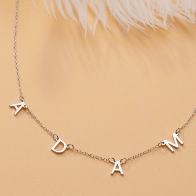 Silver Personalized 1-10 Initial Letter Pendant Name Necklace For Her