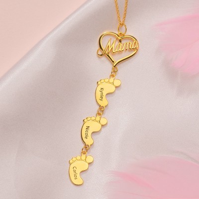 Personalized Love MaMa Heart 1-10 Baby Feet Charms Name Necklace