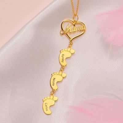 Personalised Love MaMa Heart 1-10 Baby Feet Charms Name Necklace