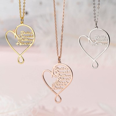 18K Rose Gold Plating Personalised Hug and Love Heart 1-8 Name Necklace