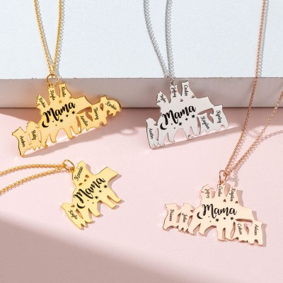 Silver Personalised Mama Bear Necklace 1-8 Names For Mother's Day Gift