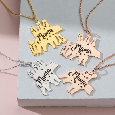 Personalised Mama Bear Necklace 1-8 Names For Mother's Day Gifts