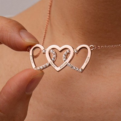 18K Rose Gold Plating Personalised Hearts Engraved Name Necklace Valentine's Day Gift
