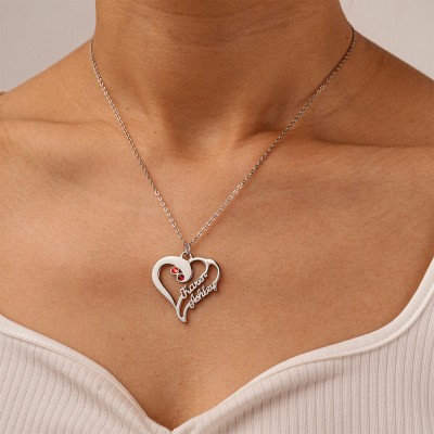 Personalised Heart Couple Names Necklaces With Birthstones Valentine's Day Gift