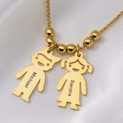Personalised Engraved Name Necklaces With 1-10 Children Kids Charms