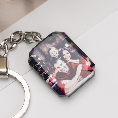 Custom Crystal Photo Keychain Personalised Memorial Family Gifts