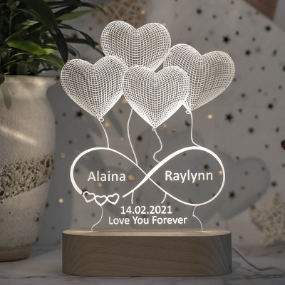 Personalized 3D Illusion Lamp Night With Names Engraved For Her Girlfriend Wife