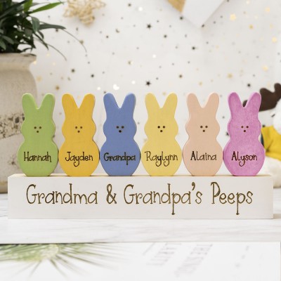 Easter Peeps Sign Personalized Engraved Name Wooden Bunny Home Decor Grandpa Grandma Gift