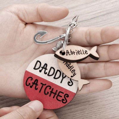 Father's Day Gift Personalised 1-10 Name Engraved Fishing Keychain Daddy Dad Grampa's Catcher