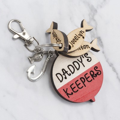 Father's Day Gift Personalised 1-10 Name Engraved Fishing Keychain Daddy Dad Grampa's Keepers