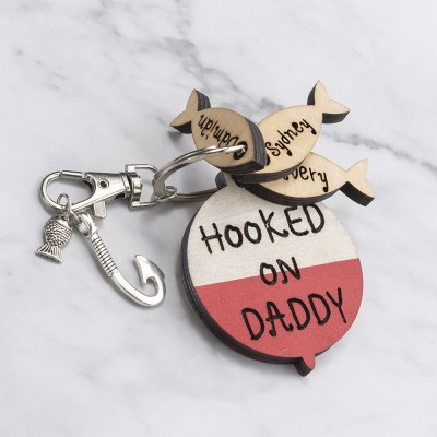 Father's Day Gift Personalised Fishing Keychain We're Hooked on Daddy Dad Grampa