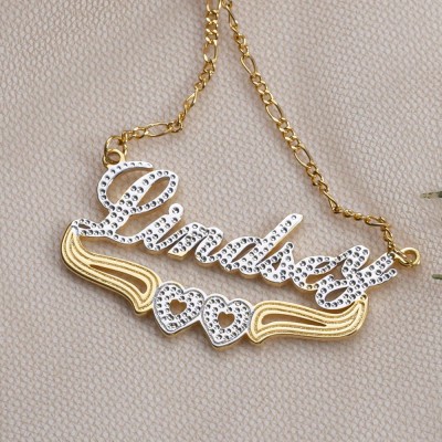 Personalized Two-Color Name Necklace with Heart Decoration