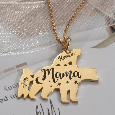 18K Gold Plated Personalised Mama Bear Necklace 1-8 Names For Mother's Day Gift