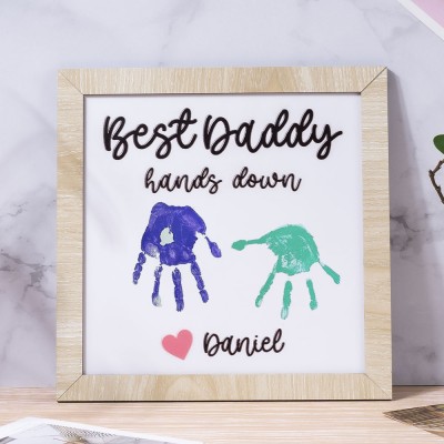 Best Daddy Hands Down Kids Child Handprint Frame With Personalized Name Engraving DIY Present Father's Day