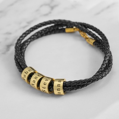 Personalised Beads Engraving Name Leather Bracelets With 1-10 Beads Gifts for Him