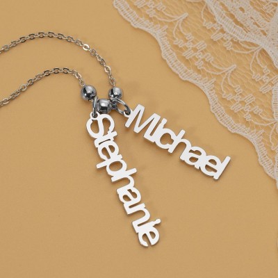 Silver Personalised Vertical Engraving Name Necklace 