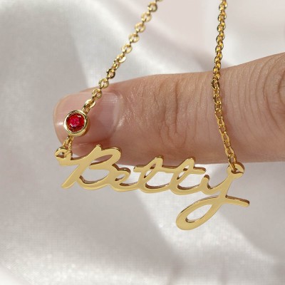 Personalised Customized " Carrie " Style Name Necklace With Birthstone