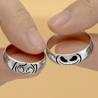 Personalised Lovely Jack Skellington and Sally Couple's Band Set Rings