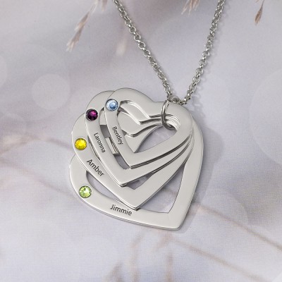 Personalised Couple Names Necklace With Birthstones Valentine's Day Gifts