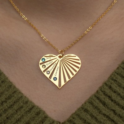 Personalised 1-8 Engraving Family Name Heart Necklace With Birthstone