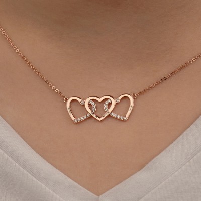 Personalized Gold Hearts Engraved Name Necklaces With 2-3 Love Hearts Jewelry For Her