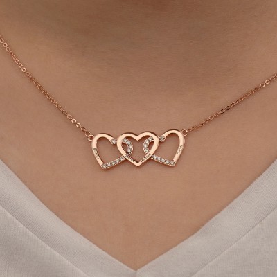 Personalised Gold Hearts Engraved Name Necklaces With 2-3 Love Hearts Jewelry For Her