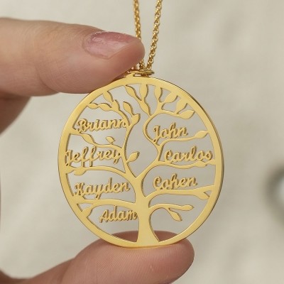 Personalised Family Tree Name Engraved Necklaces With 1-9 Names Gifts