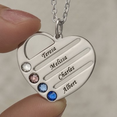 Personalised Heart Engraved Name Necklaces With 1-4 Birthstones