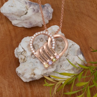 Custom Heart Necklace With Name and Birthstone For Mother's Day Christmas Gift Ideas