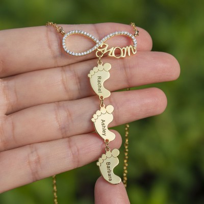 Personalized Infinity MaMa Baby Feet Charms Name Necklace