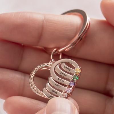 Personalised 1-6 Engraving Names with Birthstone Key Chain Gift