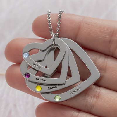 Personalised 1-6 Heart Name Necklace With Birthstone Family Christmas Gift