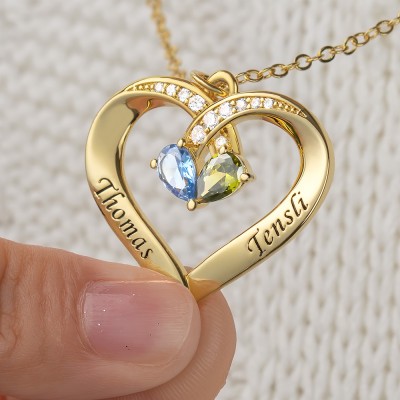 Personalised Heart Name Necklace With Birthstones To My Soulmate