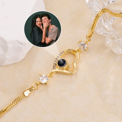 Custom Photo Projection Heart Bracelet For Couple Soulmate Valentine's Day Gift Ideas