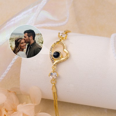 Custom Photo Projection Heart Bracelet For Couple Soulmate Valentine's Day Gift Ideas