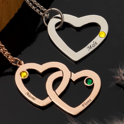 Custom Intertwined Heart Necklace With 1-5 Name and Birthstone For Mum Grandma Christmas