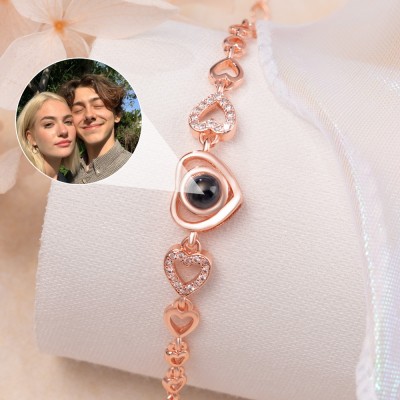 Custom Photo Projection Heart Charm Bracelet For Couple Soulmate Valentine's Day Gift Ideas