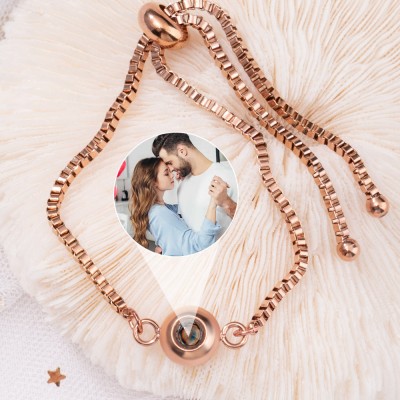 Custom Photo Projection Charm Bracelet For Couple Soulmate Valentine's Day Gift Ideas