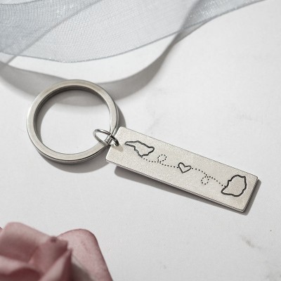 Custom With ANY Two Locations States Marked Long Distance Family Couples Friends Keychain