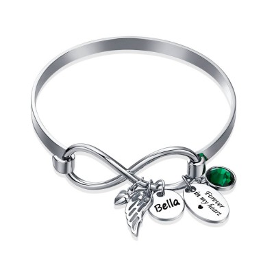 Personalised Infinity Name Bracelet With Birthstone Forever In My Heart Angel Wing