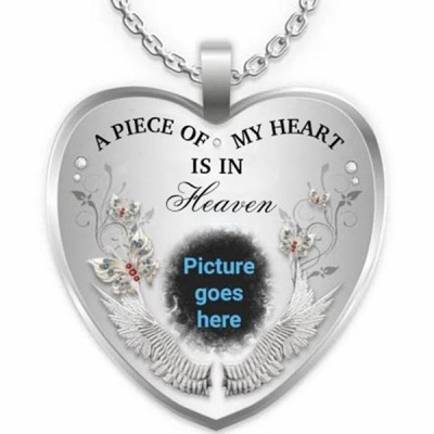 A Piece Of My Heart Is In Heaven Personalised Engraving Memorial Heart Photo Necklace